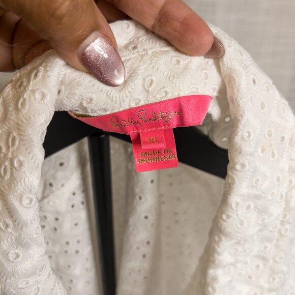 Lilly Pulitzer Eyelet Button Down Blouse XL | Coastal Resort Spring Top - Picture 8 of 12
